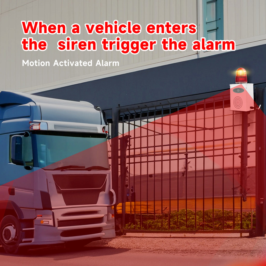 YASONG Alarma de sirena con detección de movimiento 120dB Cuerno fuerte impermeable Volumen ajustable 25W Sistema de seguridad de alarma para fábrica, almacén y muelle SLA-B02W