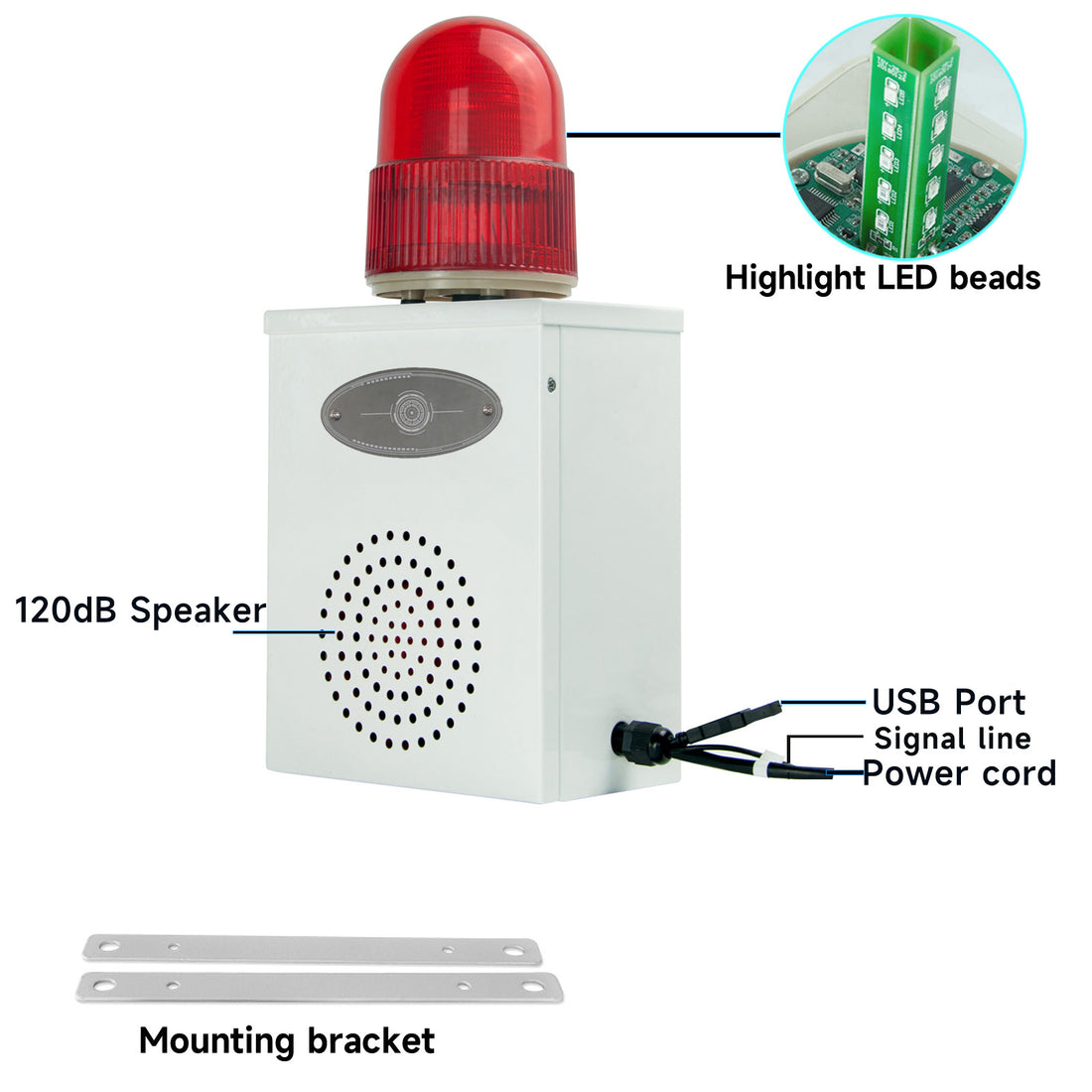 YASONG SLA-B02K 120dB Discrete Signal Alarm Siren, 25W, 12 Tones, IP65, USB Upload, LED Strobe