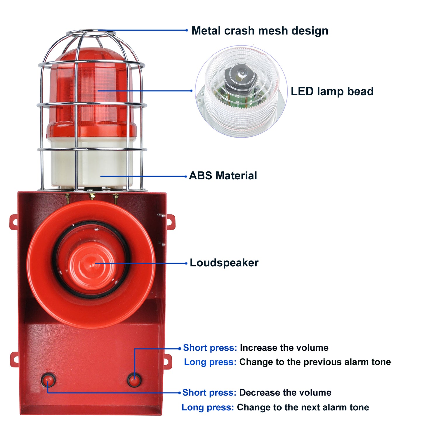 Anti-Collision One Button Alarm Siren Adjustable 130dB 12 Tones 45Watt Security Siren Alarm Range of 150-200 Meters for Port, Dock, Reservoir Shipyard and Home SLA-06CZ