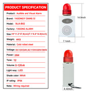 YASONG Sirène d'alarme extérieure industrielle 120 dB Sirène de sécurité d'urgence réglable avec lumière stroboscopique pour bâtiment entrepôt usine commerciale école