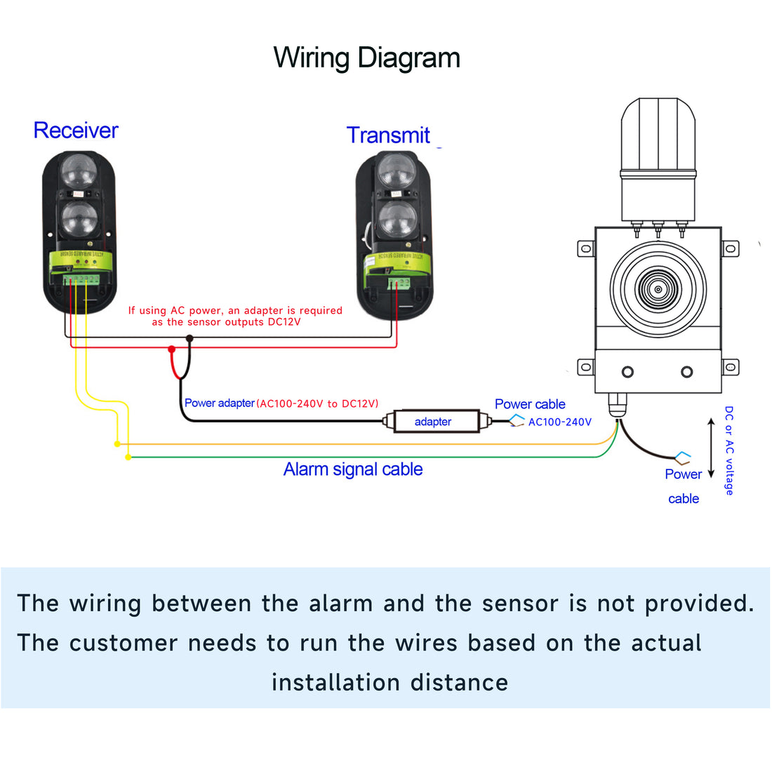 Sirena de Alarma Industrial de Contacto Seco con Detector de Rayos Infrarrojos Exterior Impermeable Ajustable 130dB Sonido Sistema de Alarma de Seguridad para Protección Perimetral de Fábricas, Almacenes y Garajes