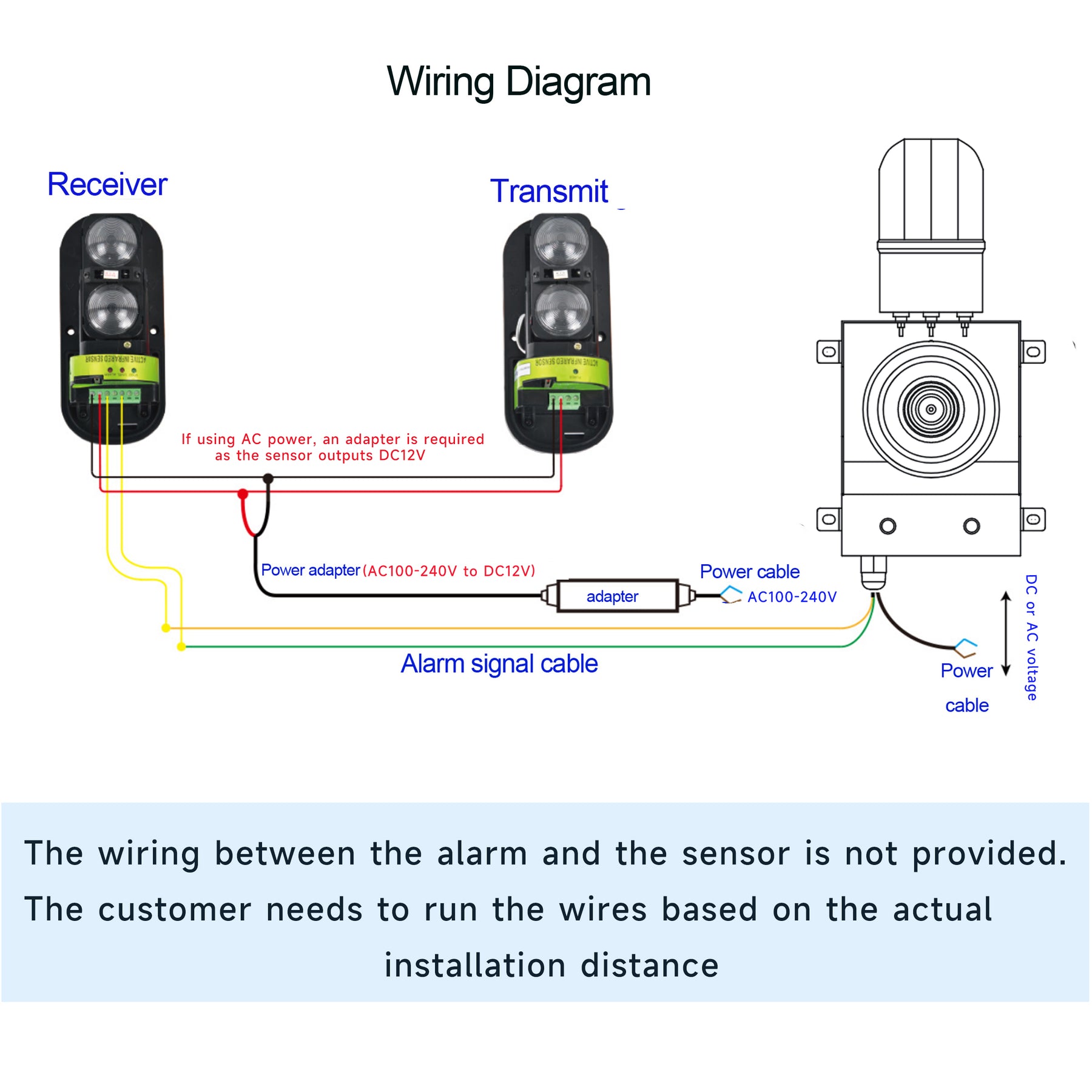 Sirena de Alarma Industrial de Contacto Seco con Detector de Rayos Infrarrojos Exterior Impermeable Ajustable 130dB Sonido Sistema de Alarma de Seguridad para Protección Perimetral de Fábricas, Almacenes y Garajes