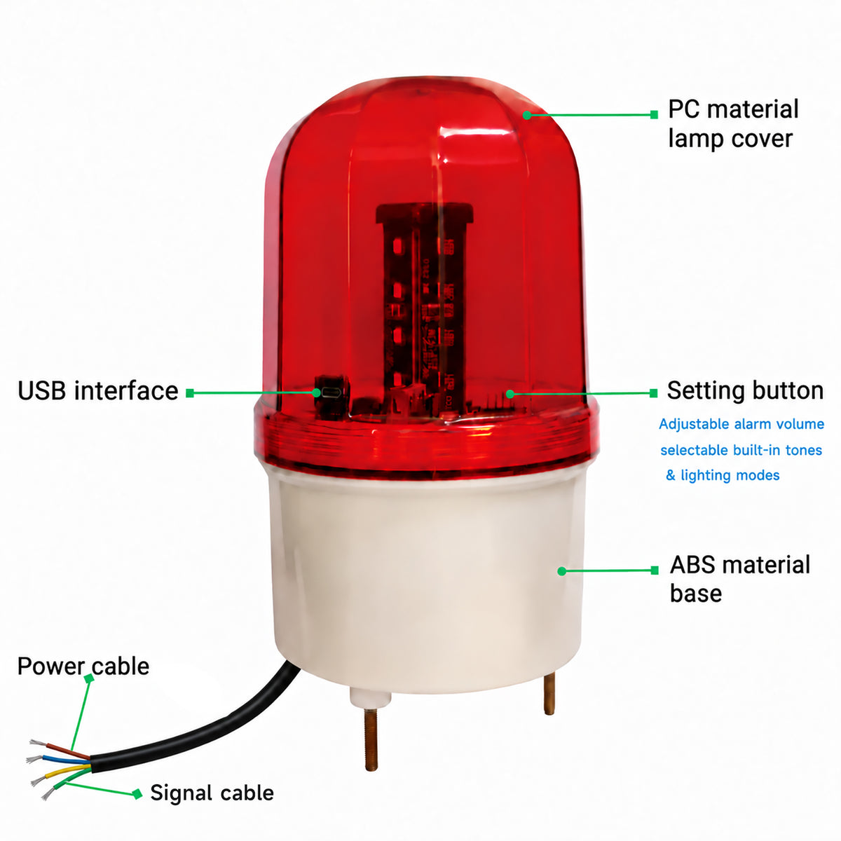 YASONG SLA-4203-K Industrial Alarm Light, 110dB Audible & Visual Strobe, Switch Input (Active/Passive), USB Voice, IP65