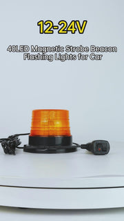 YASONG Amber 40 LED Magnetic Beacon Strobe Light, DC12V-24V, 7 Flash Patterns, 9.8ft Cord, 20W