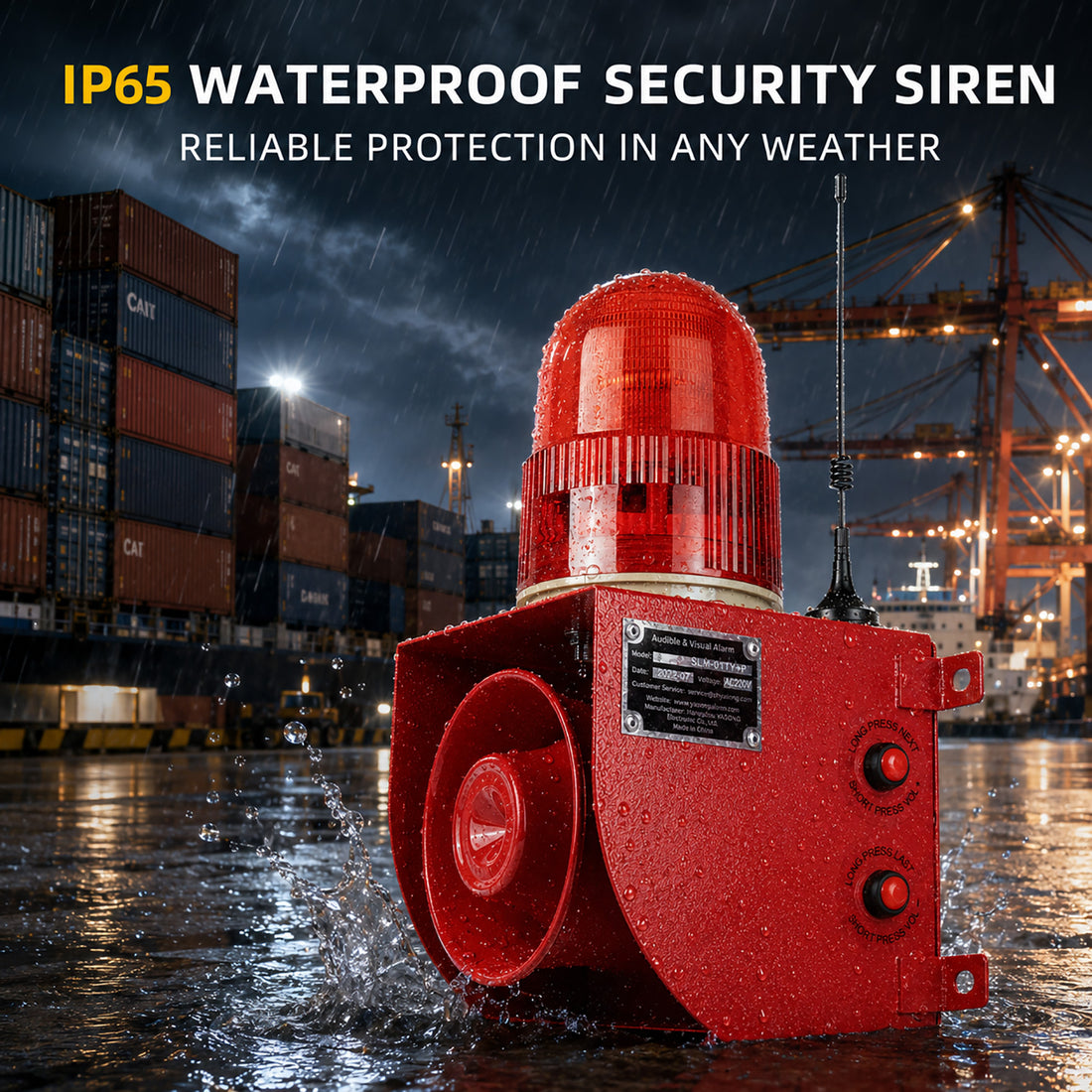 YASONG SLA-01HY-P 120dB Long-Range Wireless Alarm Siren, 500m/2000m Remote, USB Voice Update, 2.6Ah Battery