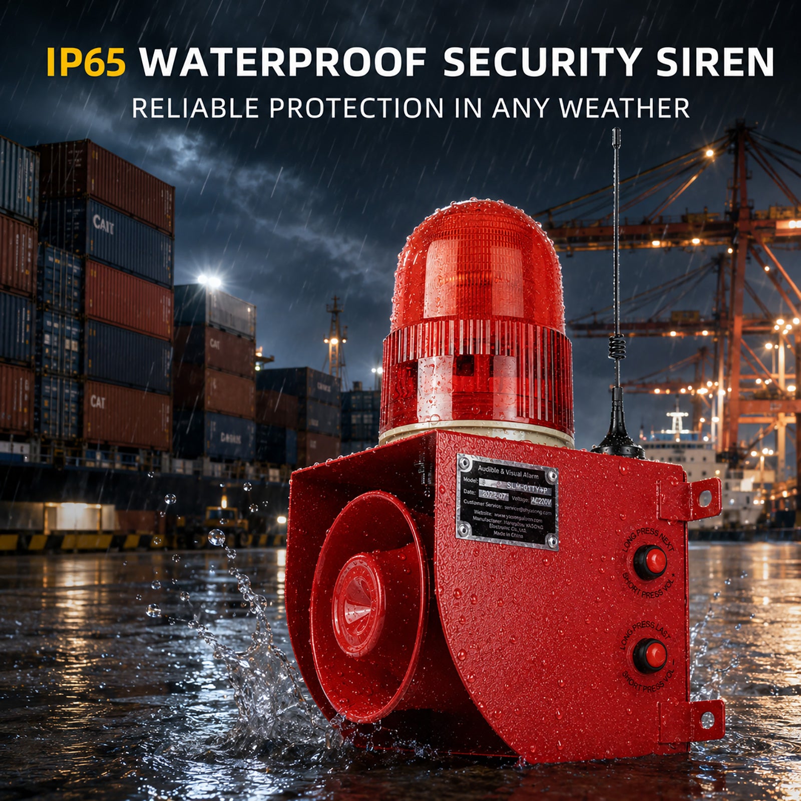 YASONG SLA-01HY-P 120dB Long-Range Wireless Alarm Siren, 500m/2000m Remote, USB Voice Update, 2.6Ah Battery