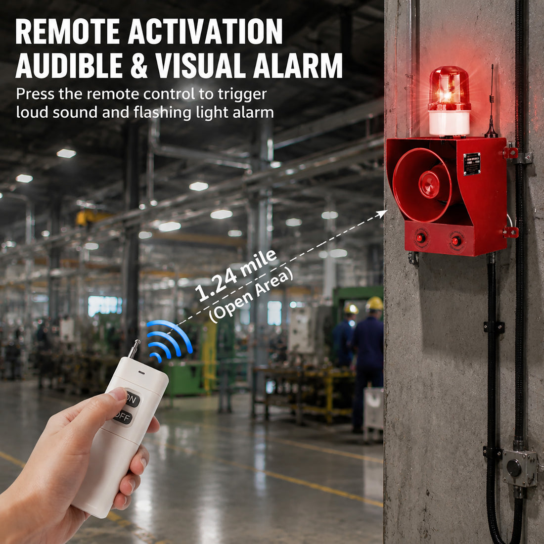 YASONG SLA-05BY-P 130dB Wireless Outdoor Alarm Siren, 1.24 Mile Remote, 5Ah Backup Battery, USB Custom Voice, IP65