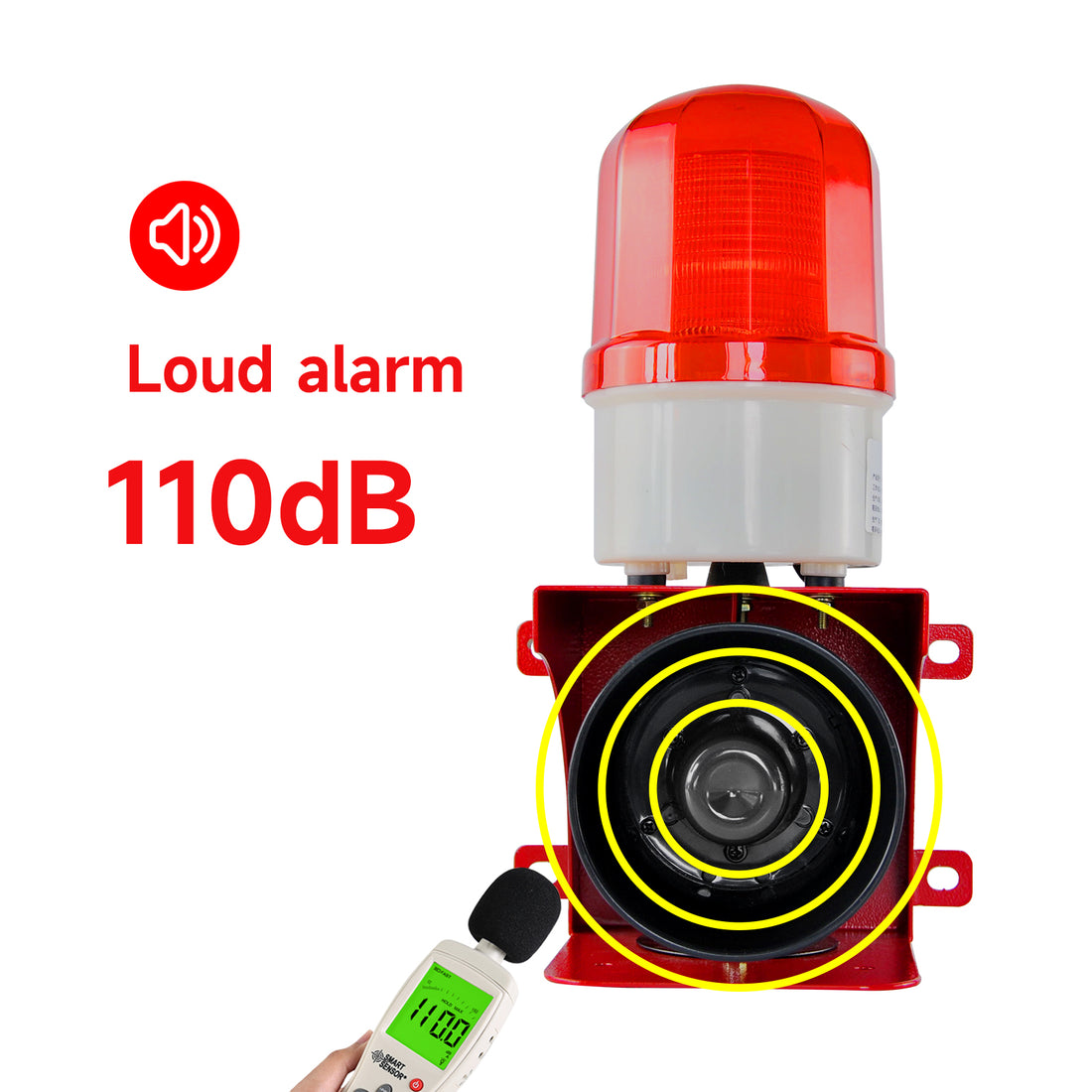 YASONG SLA-BJ02 110dB Power-On Industrial Alarm Siren, 23W, IP65, LED Strobe, AC/DC Voltage Options