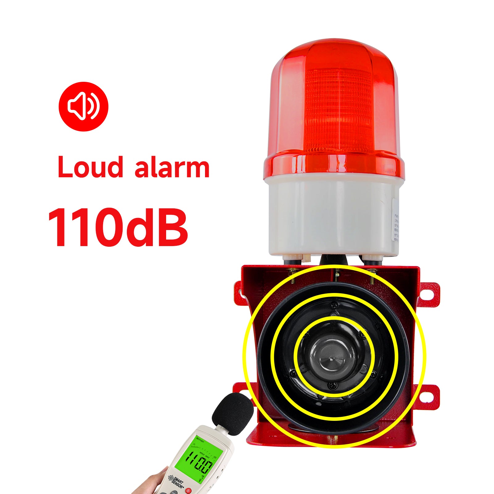YASONG SLA-BJ02 110dB Power-On Industrial Alarm Siren, 23W, IP65, LED Strobe, AC/DC Voltage Options