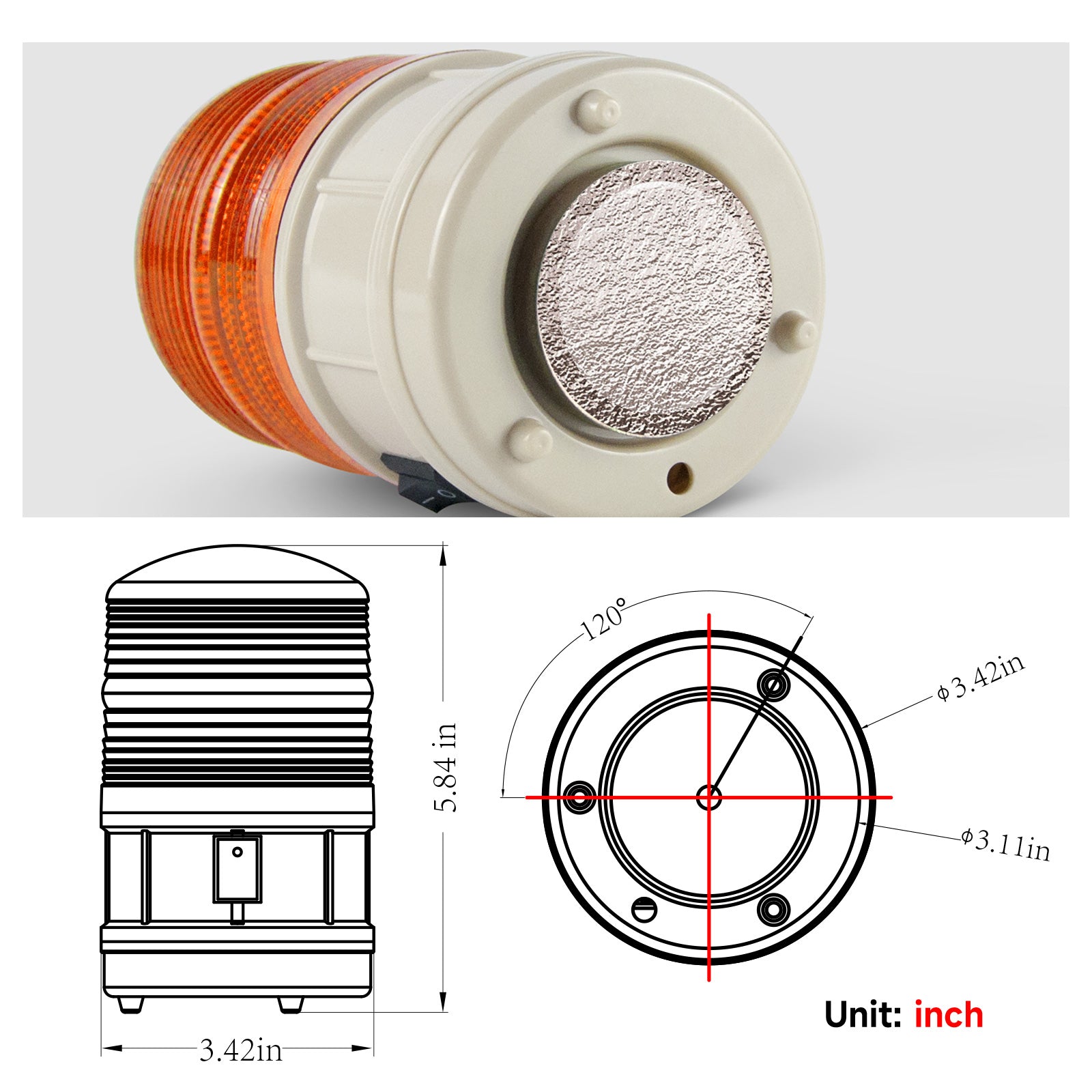 YASONG LTD-5088 Battery Magnetic LED Beacon Light, 17 LEDs, IP44, No Sound/85dB, AA Battery Powered