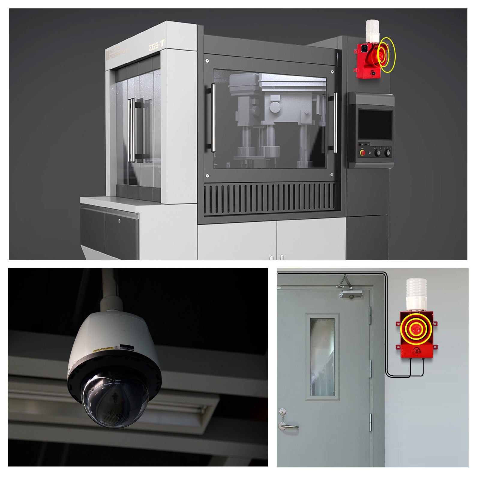 YASONG Sirène de sécurité à déclenchement discret ip65 120dB Avertisseur sonore Alarme de contact avec lumière stroboscopique rouge jaune vert pour usine/entreprise SLA-315