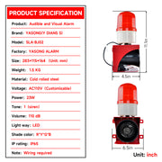 YASONG SLA-BJ02 110dB Power-On Industrial Alarm Siren, 23W, IP65, LED Strobe, AC/DC Voltage Options