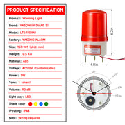 YASONG LTE-1101MJ Revolving LED Beacon Warning Light, 90dB Buzzer, IP44, 3W, Screw Mount