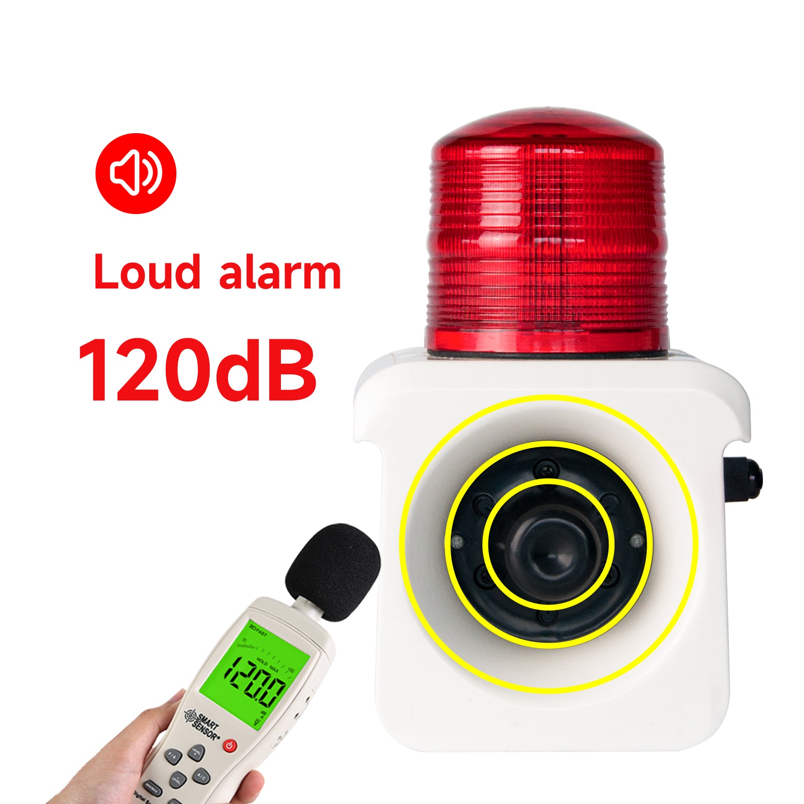 YASONG SLA-800 120dB Adjustable Industrial Alarm Siren, 15W, Multi-Tone, IP65, LED Strobe, USB Upload