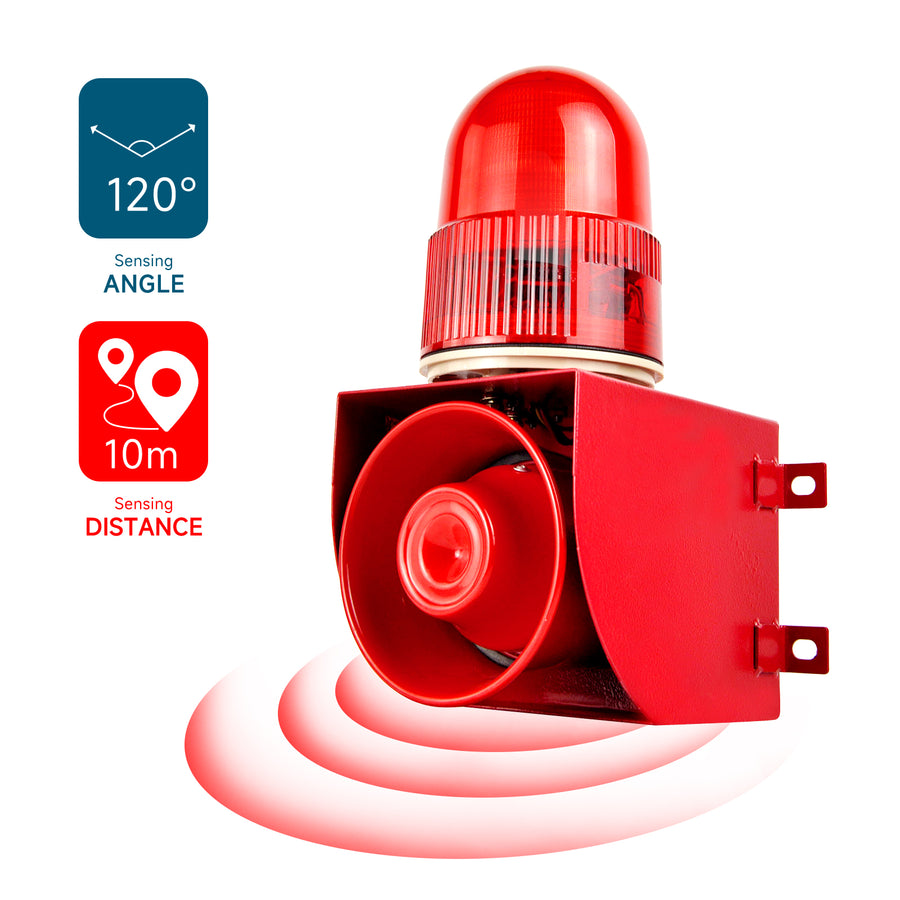 YASONG SLA-01W 120dB Motion Sensor Alarm Siren, 25W, 9 Tones, IP65, 1–10m Detection, LED Strobe