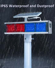 YASONG Luz estroboscópica solar con sirena de alarma IP65, luz de baliza intermitente de seguridad de tráfico de doble cara roja y azul con interruptor fotoeléctrico SLA-X01
