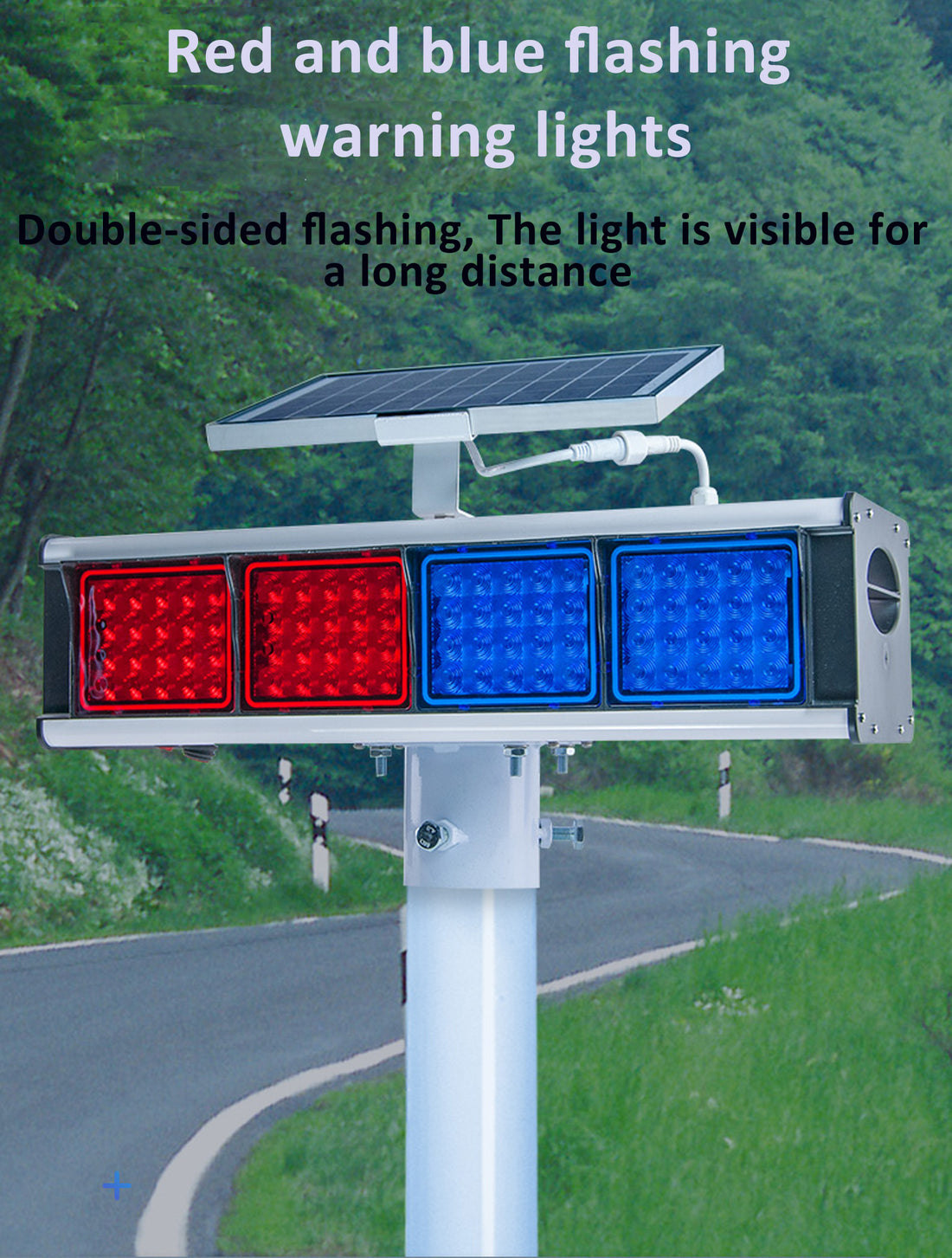 YASONG Luz estroboscópica solar con sirena de alarma IP65, luz de baliza intermitente de seguridad de tráfico de doble cara roja y azul con interruptor fotoeléctrico SLA-X01