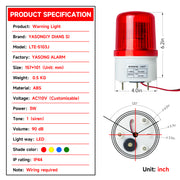 YASONG LTE-5103J LED Strobe Beacon Warning Light, 90dB Buzzer, 3W, IP44, Screw Mount, DC/AC Options