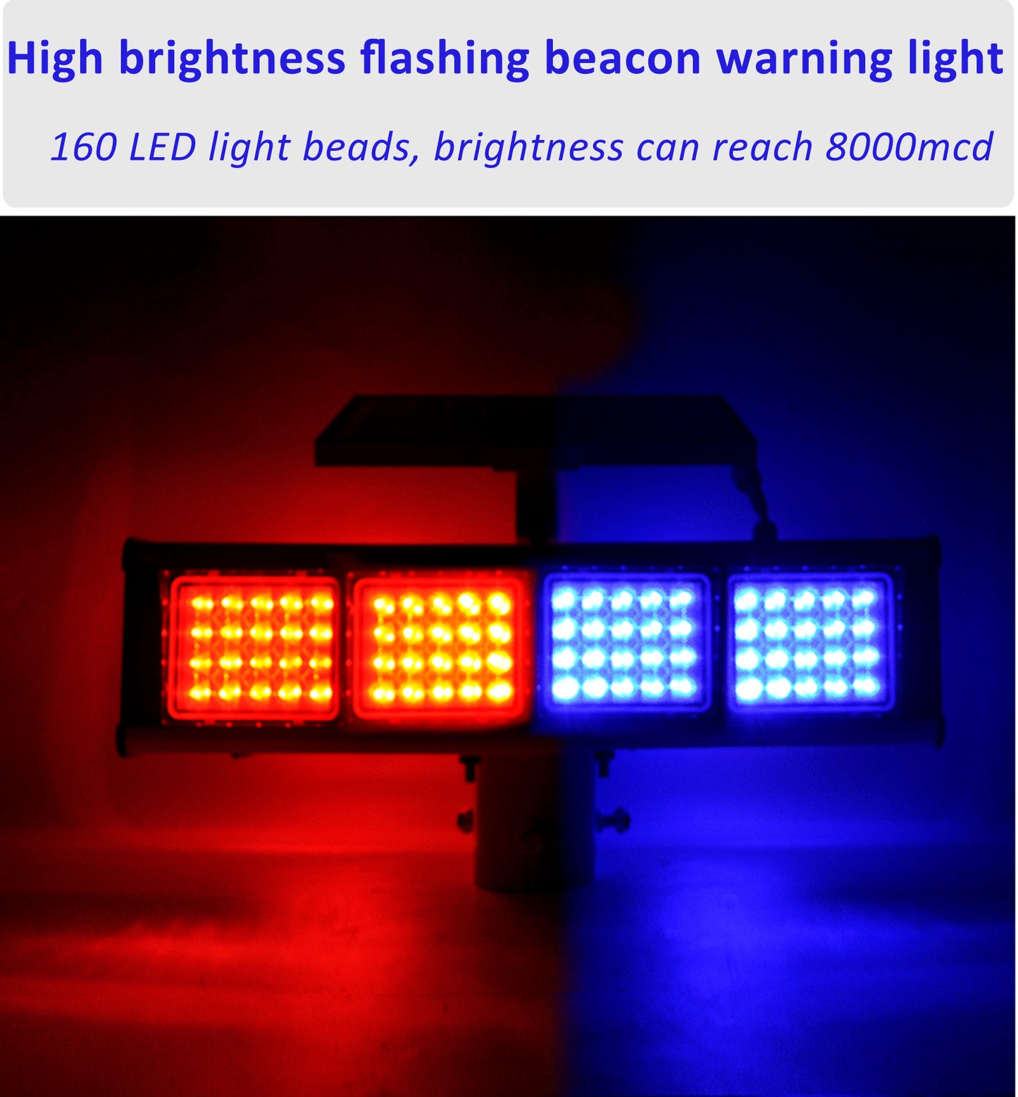 YASONG Solar Strobe Alarm Siren Light Red and Blue Double-sided Security Strobe Lights IP65 Waterproof LED Beacon Warning Flashing Lights with photoelectric Switch for Traffic, Road Construction, Farm, Yard