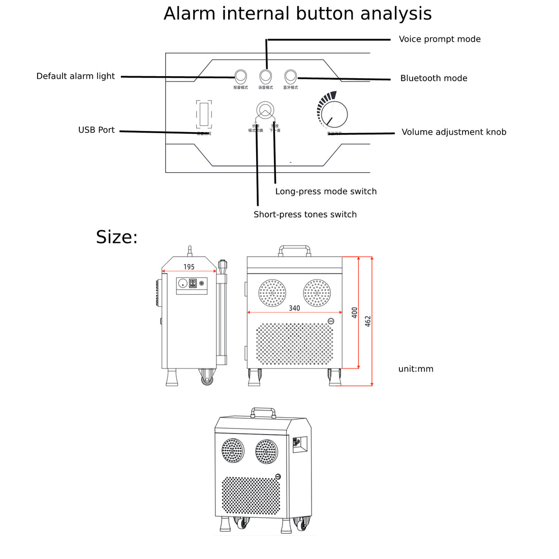 YASONG Feu de travail d'urgence portatif pour la maintenance routière, alarme et sirène - Haut-parleur 130 dB, stroboscope rouge et bleu, batterie 20 Ah - SLA-S001
