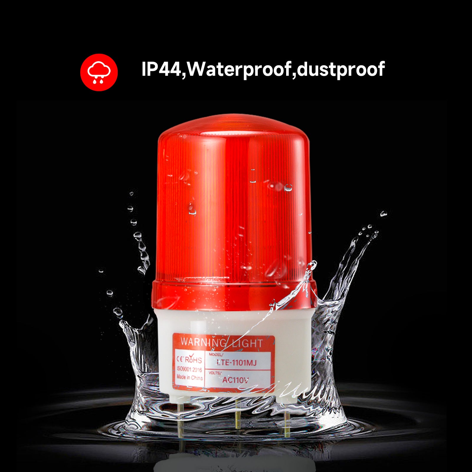 YASONG LTE-1101MJ Revolving LED Beacon Warning Light, 90dB Buzzer, IP44, 3W, Screw Mount